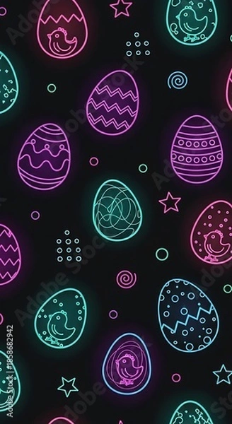 Fototapeta Easter Eggs Neon Pattern.