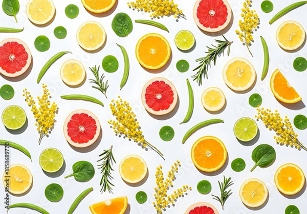 Obraz Vibrant Citrus and Greenery Flat Lay Pattern