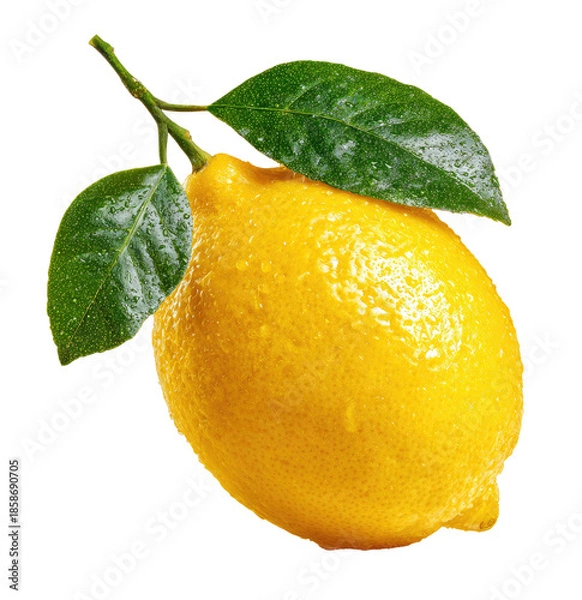 Obraz Single, ripe lemon with leaves