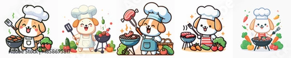 Obraz cute dog vector is grilling meat