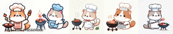 Obraz cute cat vector grilling meat