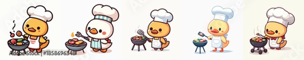 Obraz cute duck vector is grilling meat