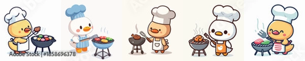 Obraz cute duck vector is grilling meat