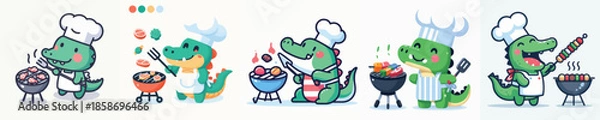 Obraz cute crocodile vector is grilling meat