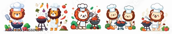 Obraz cute lion vector grilling meat