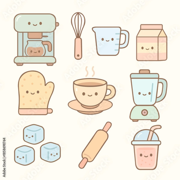 Obraz Cute Kawaii Kitchen Essentials Collection