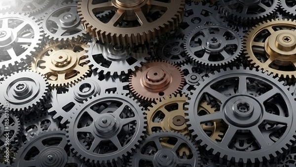 Obraz Intricate Interlocking Gears of a Complex Machine