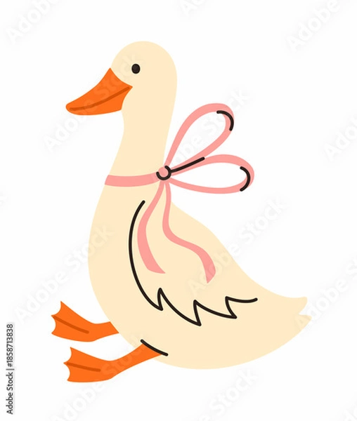 Obraz Goose with a pink bow. Flat vector illustration.