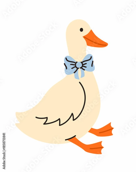 Obraz Goose with a blue bow. Flat vector illustration.