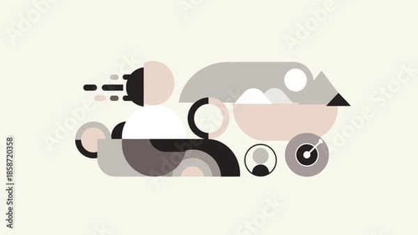 Obraz Abstract geometric shapes composition with arrow and megaphone elements.