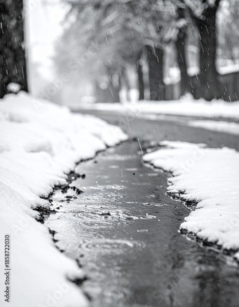 Obraz Cold winter rain falling onto a window. Generative AI