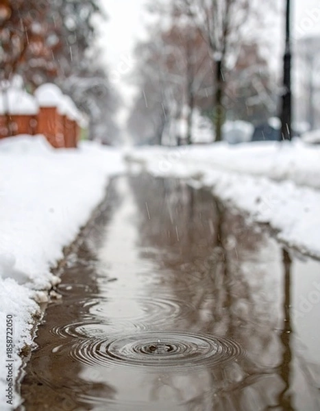 Obraz Cold winter rain falling onto a window. Generative AI