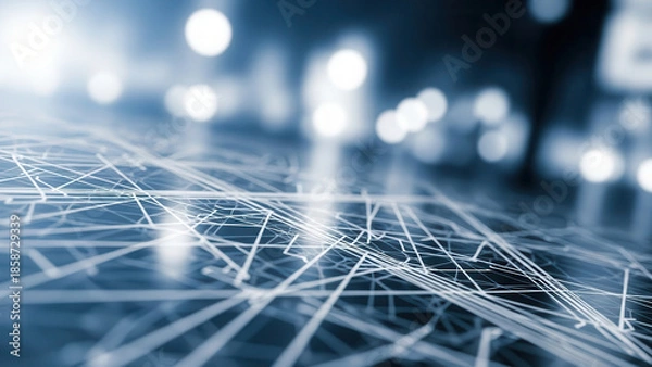 Obraz Digital network grid with glowing connection lines and blurred background.