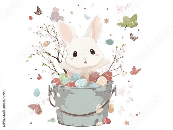 Obraz Easter bunny with painted eggs