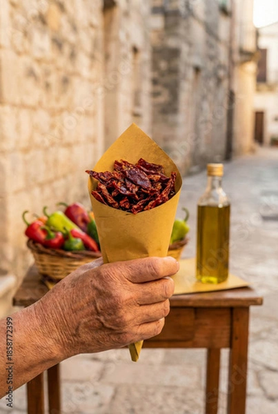 Obraz Dried Red Peppers in Rustic Street Setting