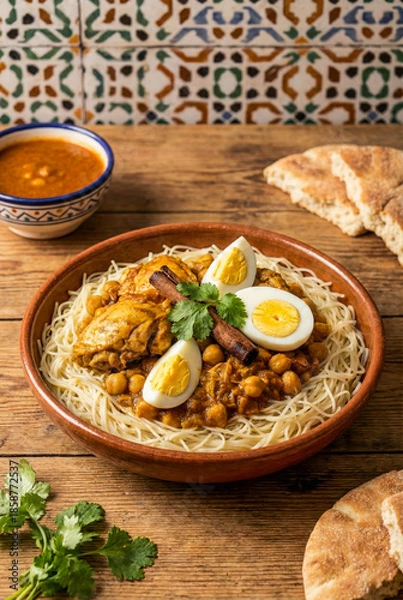 Obraz Middle Eastern Chicken and Chickpea Noodle Dish