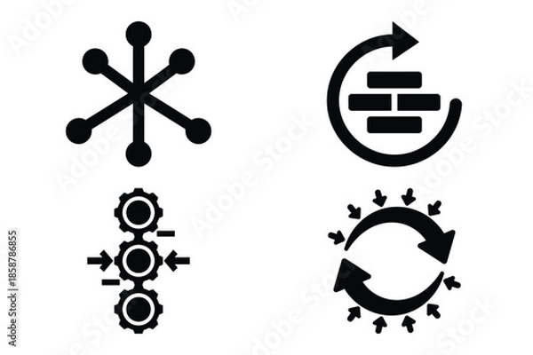 Obraz version control silhouette vector icon set, black color and white background