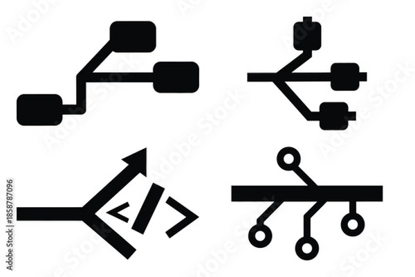 Obraz branch code silhouette vector icon set, black color and white background
