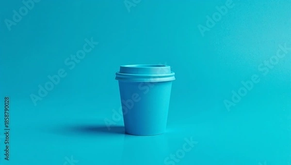 Obraz Coffee Cup Stands Alone on a Blue Surface