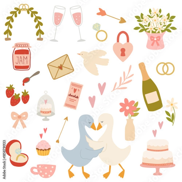 Fototapeta Romantic valentine's day elements celebrating love and wedding