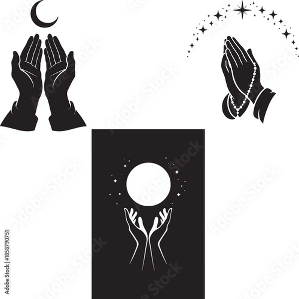 Obraz Hands in prayer with celestial elements Vector