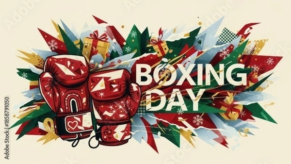 Fototapeta Vibrant Boxing Day illustration with festive boxing gloves and gifts