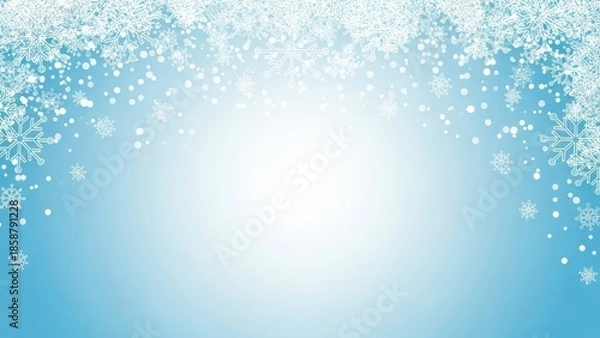 Fototapeta Snowflakes falling on blue background with white gradient light