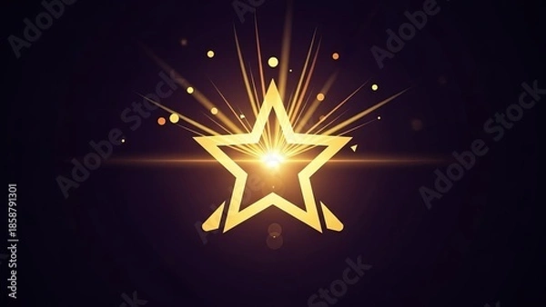 Fototapeta Golden starburst with radiant light on dark background