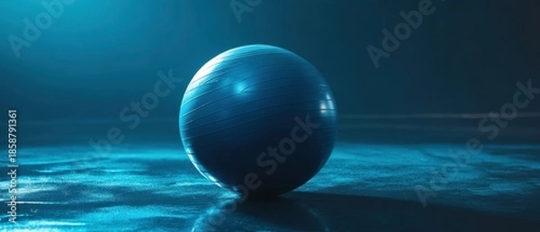 Fototapeta Deep blue sphere on a reflective surface.
