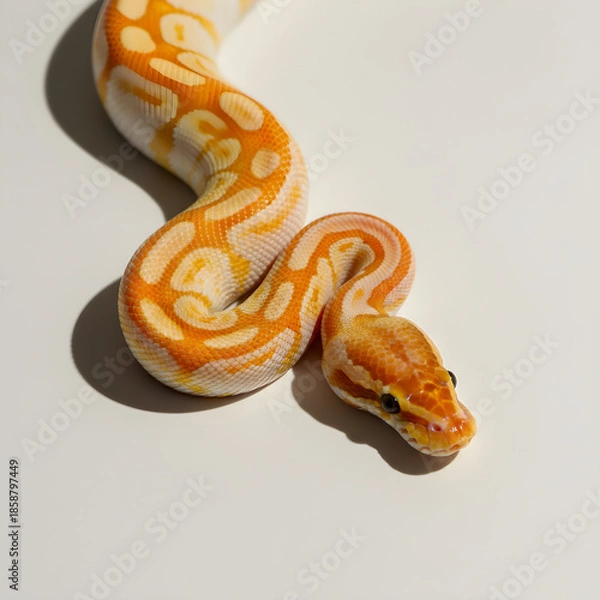 Obraz Vibrant Ball Python Morph on Minimalist Background,Elegant Orange Serpent Slithering in Studio
