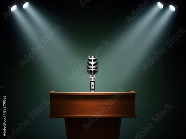 Obraz Microphone on a stage with spotlight