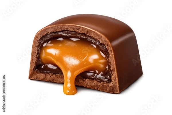 Obraz Delicious Cut Chocolate Candy on transparent background, caramel inside