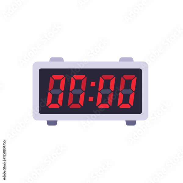 Obraz Rectangular digital alarm clock with red display, icon, isolated flat style vector illustration