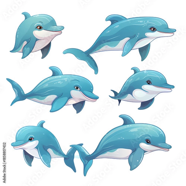Obraz Adorable Dolphin Cartoon Characters Compilation Image