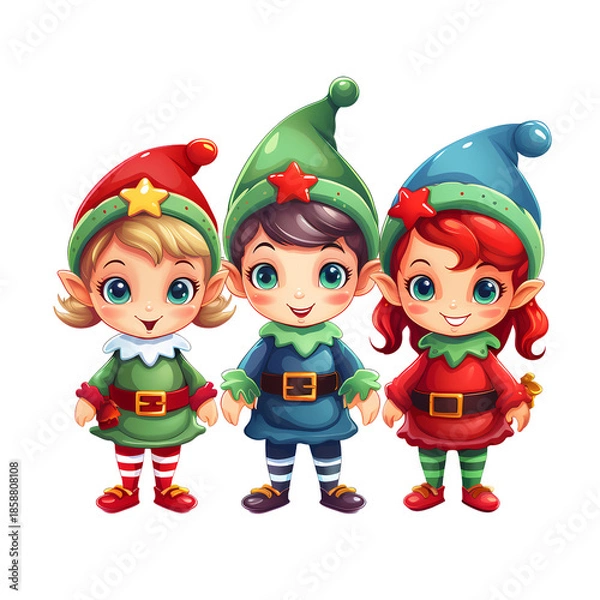 Obraz Vibrant Christmas elves illustration without background