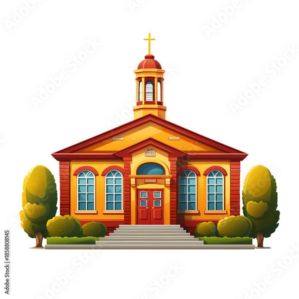 Obraz Vibrant Traditional Schoolhouse Front Vector Design
