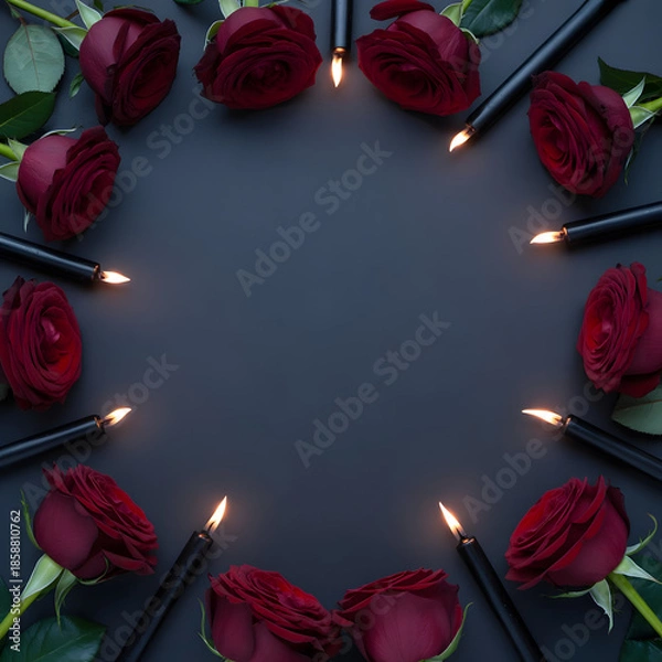 Obraz Romantic rose circle with candles