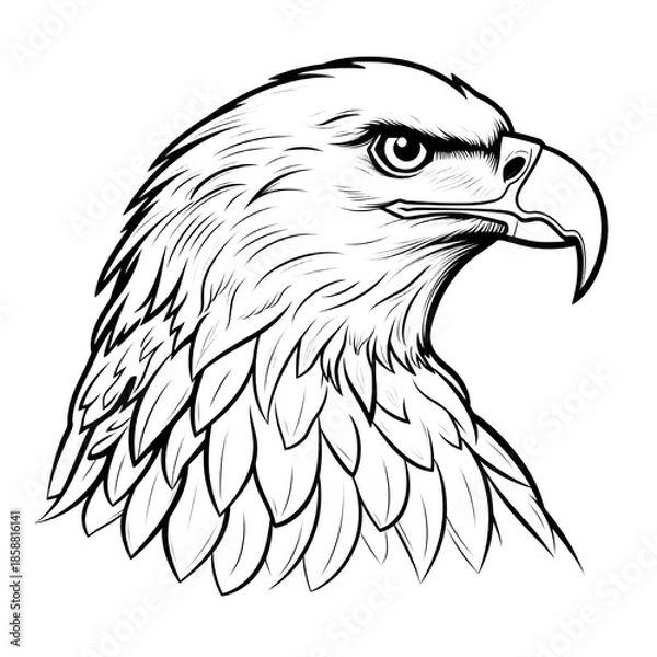 Fototapeta Elegant Eagle Doodle on White Background