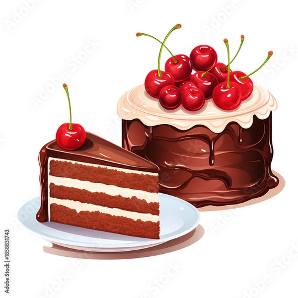 Fototapeta Decadent Chocolate Cake and Cherry Slice