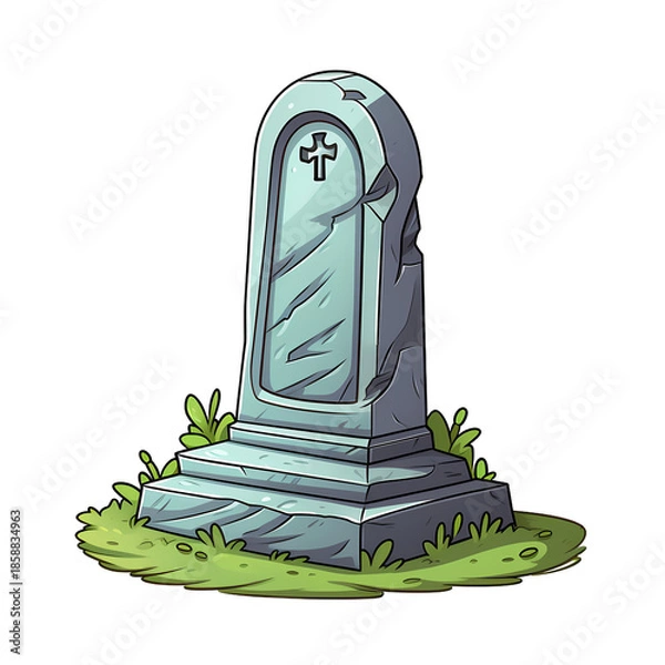 Obraz Cartoon Grave Stone on White Background