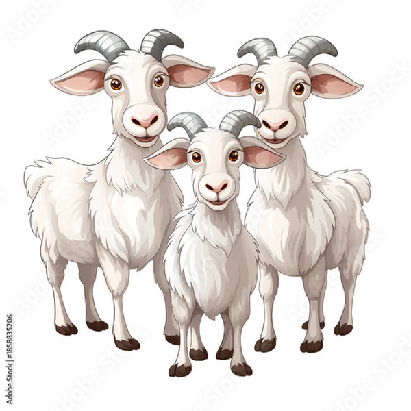 Obraz Four White Goats on Clean Background