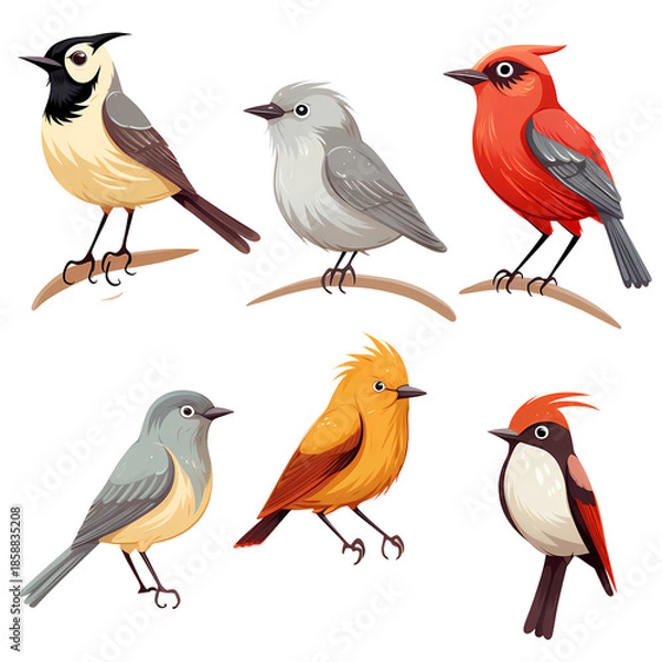 Obraz Assorted Avian Species on Clean Background