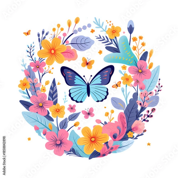 Obraz Festive Easter Round Composition with Handwritten Lettering