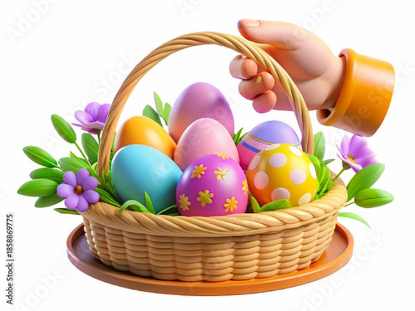 Obraz Vibrant Easter Basket Filled with Decorative Eggs