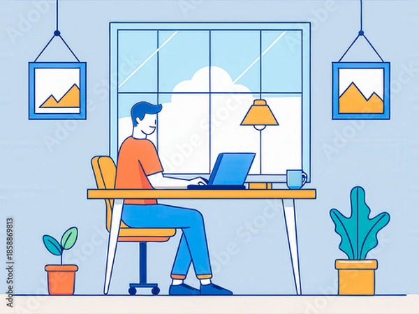 Obraz Focused Work From Home Illustration