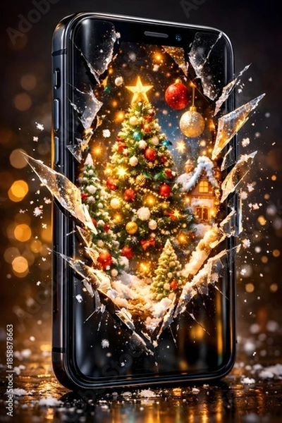 Obraz Breaking Screen Christmas Mobile Wallpaper