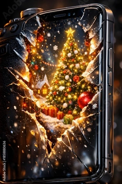 Obraz Breaking Screen Christmas Mobile Wallpaper