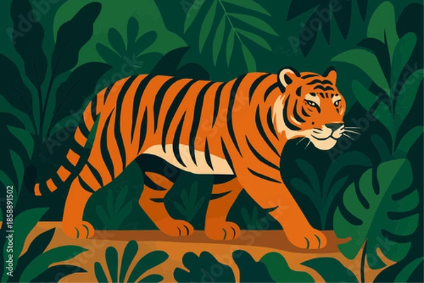Fototapeta Jungle Tiger Flat Vector