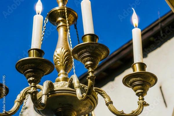 Obraz a chandel with three candles on it