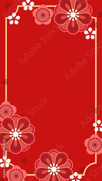 Obraz 和風な、梅の花のかわいいテンプレート素材、縦型16:9サイズ